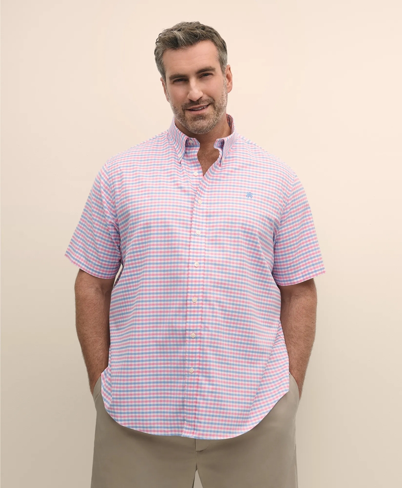 Big & Tall Stretch Cotton Non-Iron Oxford Polo Button Down Collar, Gingham Short-Sleeve Shirt, image 3