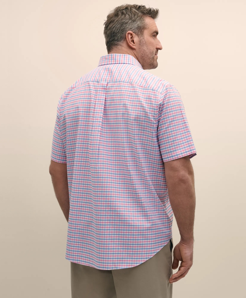 Big & Tall Stretch Cotton Non-Iron Oxford Polo Button Down Collar, Gingham Short-Sleeve Shirt, image 4