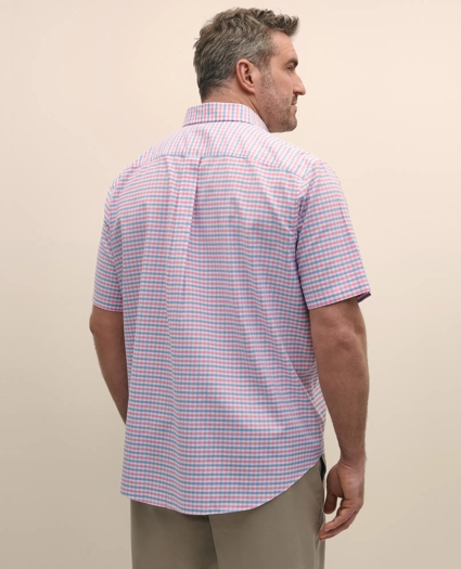 Big & Tall Stretch Cotton Non-Iron Oxford Polo Button Down Collar, Gingham Short-Sleeve Shirt, image 4