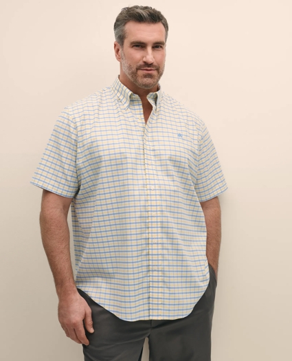 Big & Tall Stretch Cotton Non-Iron Oxford Polo Button Down Collar, Gingham Short-Sleeve Shirt, image 1