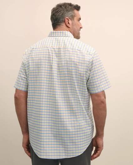 Big & Tall Stretch Cotton Non-Iron Oxford Polo Button Down Collar, Gingham Short-Sleeve Shirt, image 3