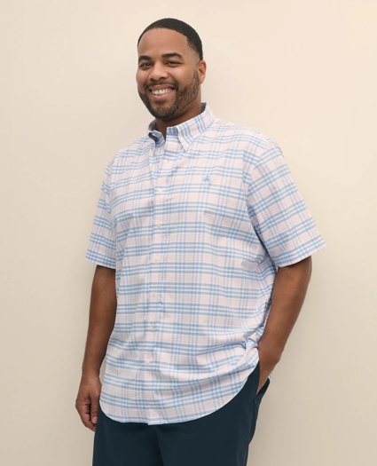 Big & Tall Stretch Cotton Non-Iron Oxford Polo Button Down Collar, Bold Check Short-Sleeve Shirt, image 1