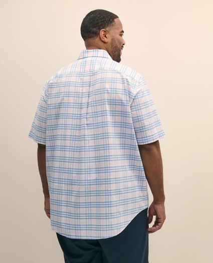 Big & Tall Stretch Cotton Non-Iron Oxford Polo Button Down Collar, Bold Check Short-Sleeve Shirt, image 3
