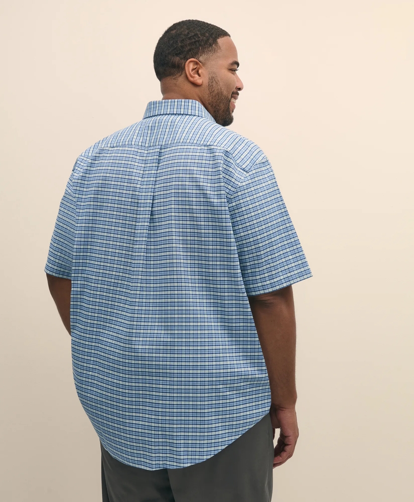 Big & Tall Stretch Cotton Non-Iron Oxford Polo Button Down Collar, Tartan Short-Sleeve Shirt, image 3