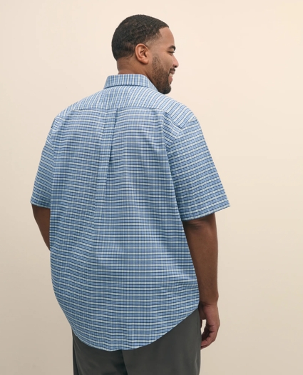 Big & Tall Stretch Cotton Non-Iron Oxford Polo Button Down Collar, Tartan Short-Sleeve Shirt, image 3