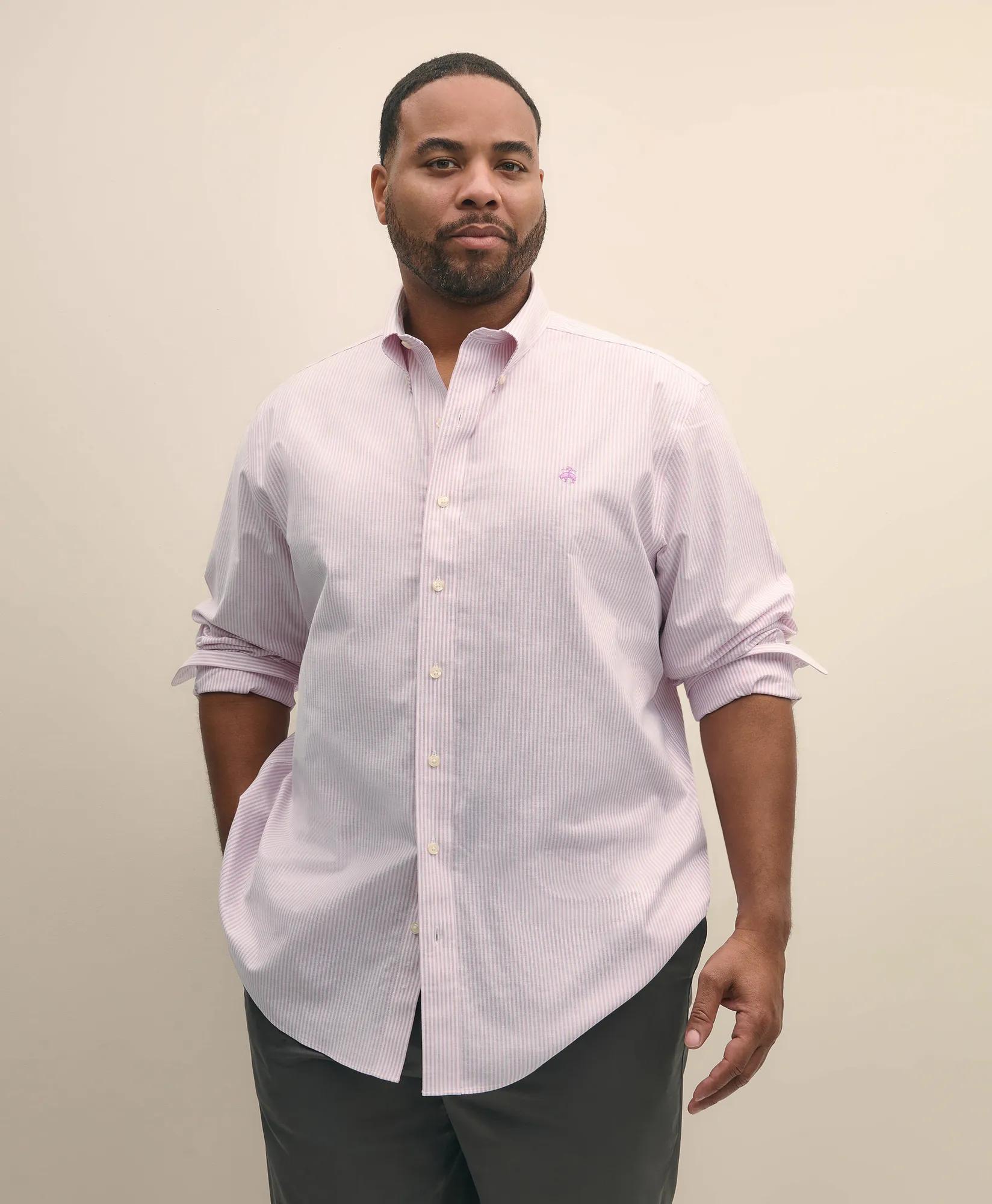 Big & Tall Stretch Cotton Non-Iron Oxford Polo Button Down Collar, Candy Stripe Shirt