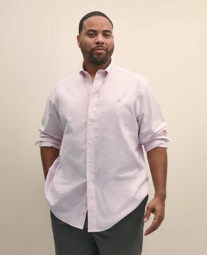 Big & Tall Stretch Cotton Non-Iron Oxford Polo Button Down Collar, Candy Stripe Shirt, image 1