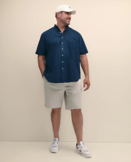 Big & Tall Cotton Seersucker Polo Button-Down Collar, Short-Sleeve Shirt, image 2