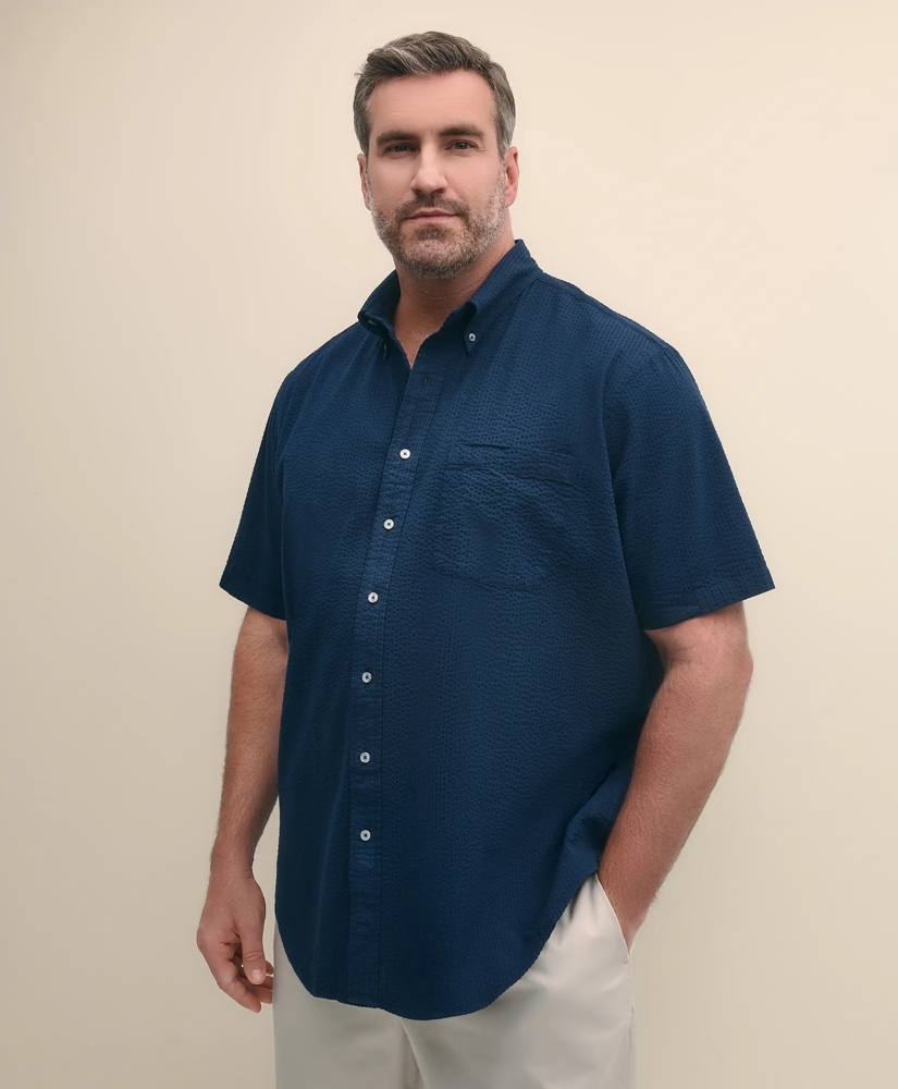 Big & Tall Cotton Seersucker Polo Button-Down Collar, Short-Sleeve Shirt, image 3