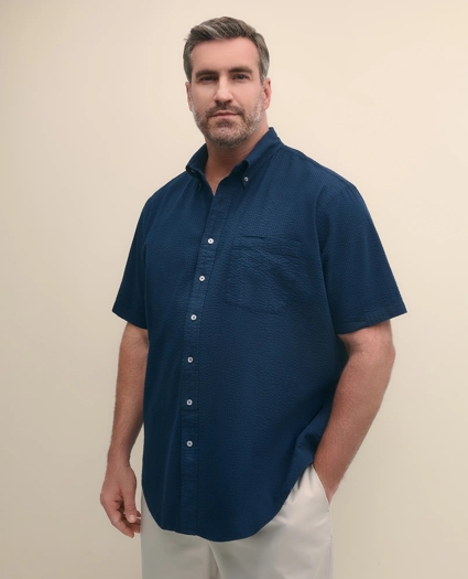Big & Tall Cotton Seersucker Polo Button-Down Collar, Short-Sleeve Shirt, image 3