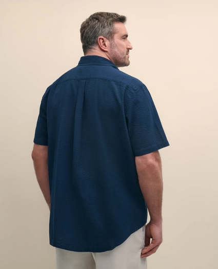 Big & Tall Cotton Seersucker Polo Button-Down Collar, Short-Sleeve Shirt, image 4