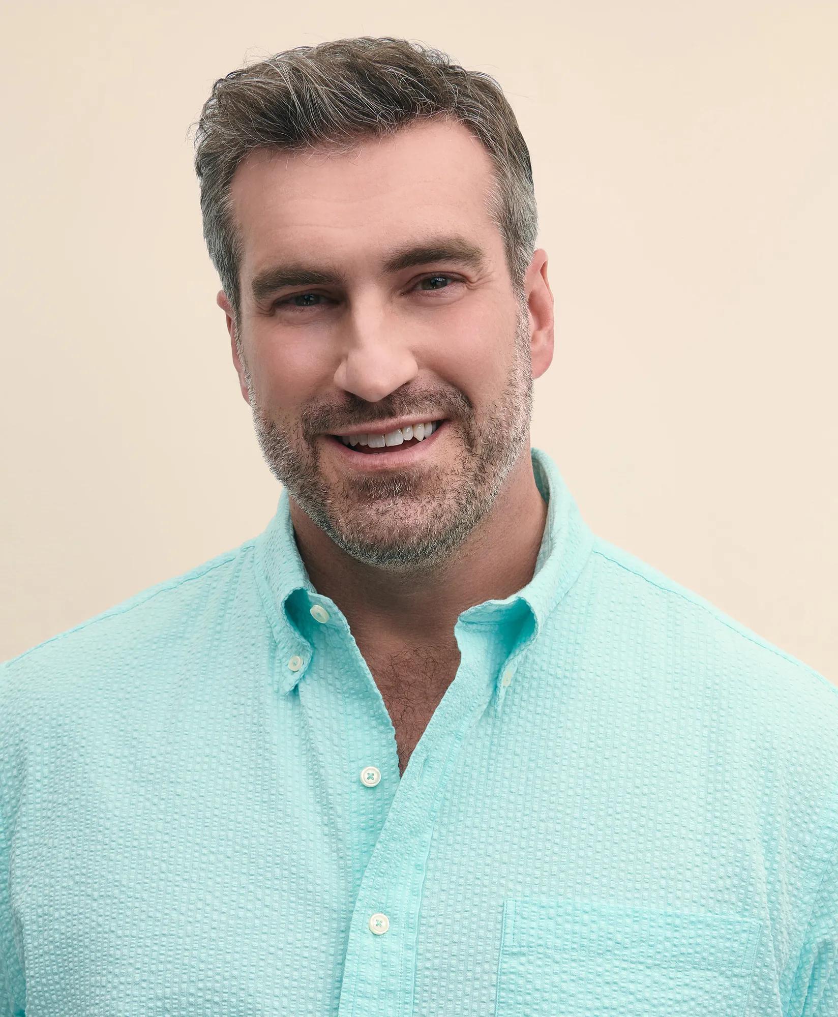 Big & Tall Cotton Seersucker Polo Button-Down Collar, Short-Sleeve Shirt