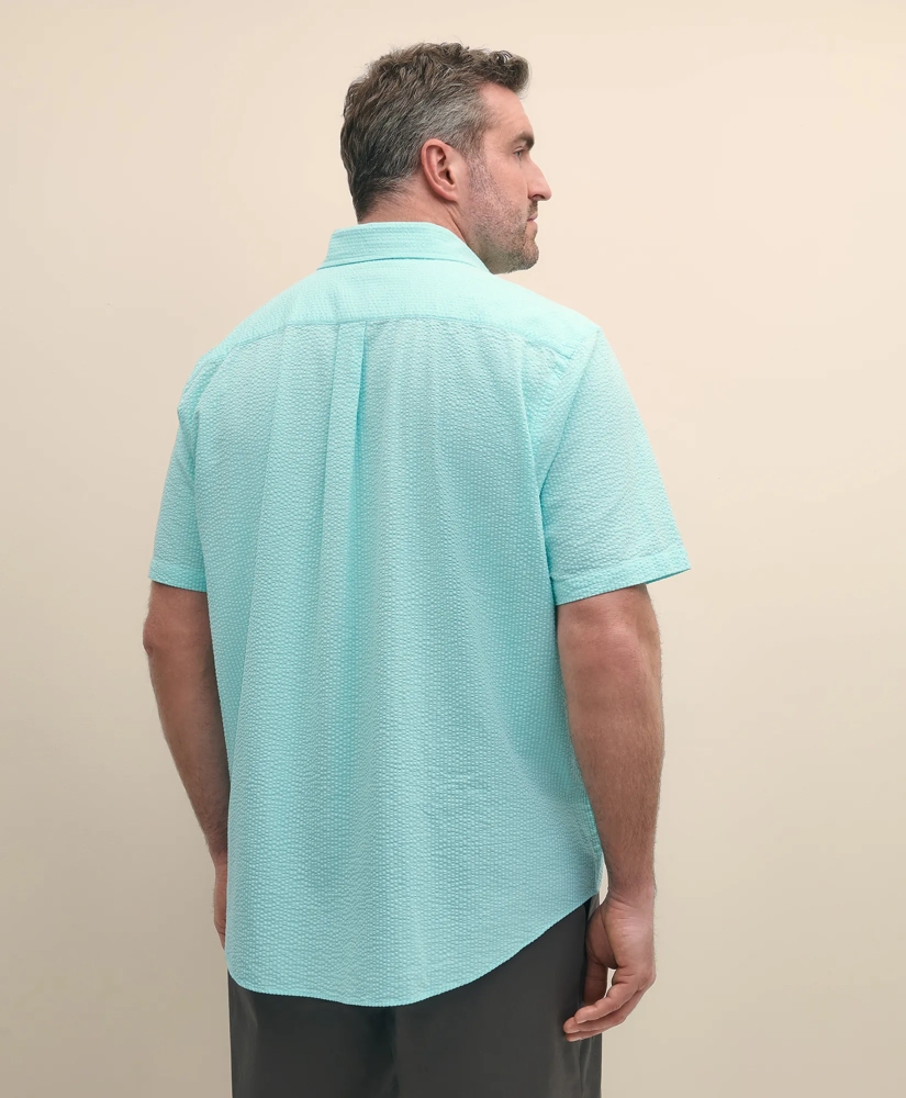 Big & Tall Cotton Seersucker Polo Button-Down Collar, Short-Sleeve Shirt, image 3