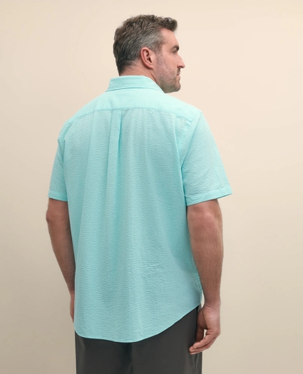 Big & Tall Cotton Seersucker Polo Button-Down Collar, Short-Sleeve Shirt, image 3