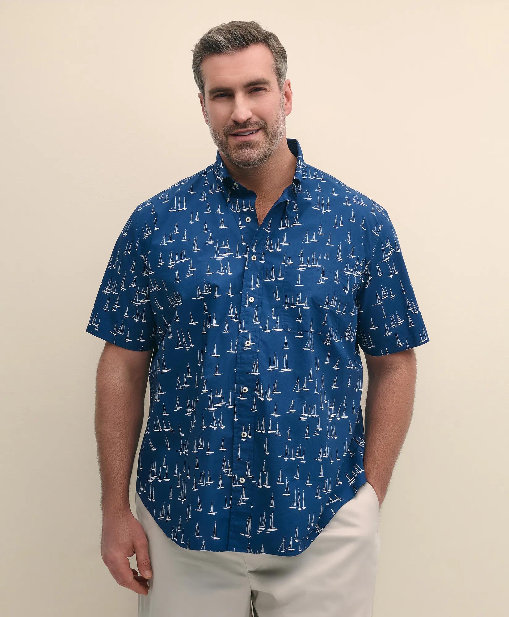 Big & Tall Friday Shirt, Short-Sleeve Poplin Sailboat