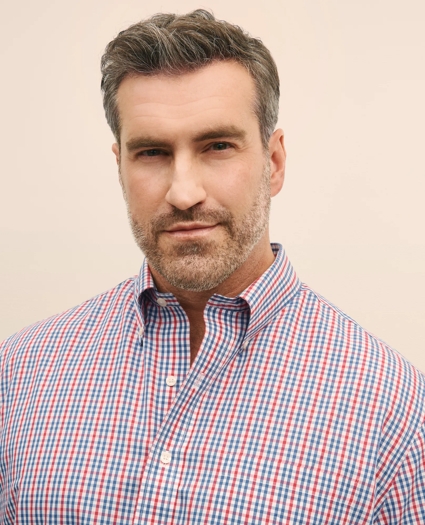 Big & Tall Stretch  Cotton Non-Iron Polo Button Down Collar, Gingham Shirt, image 1