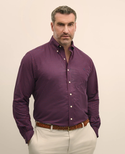 Big & Tall Stretch Cotton Non-Iron Oxford Polo Button Down Collar, Gingham Shirt, image 1