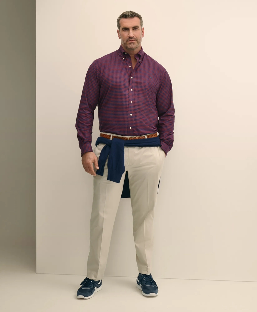 Big & Tall Stretch Cotton Non-Iron Oxford Polo Button Down Collar, Gingham Shirt, image 2