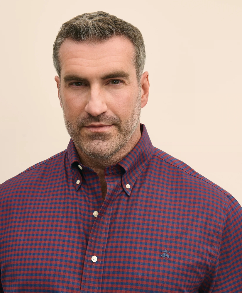 Big & Tall Stretch Cotton Non-Iron Oxford Polo Button Down Collar, Gingham Shirt, image 3