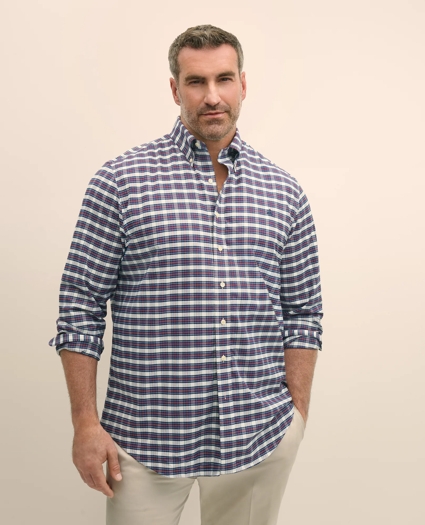 Big & Tall Stretch Cotton Non-Iron Oxford Polo Button Down Collar, Royal Stewart Tartan Shirt, image 1