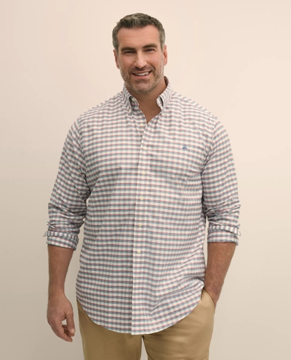 Big & Tall Stretch Cotton Non-Iron Oxford Polo Button Down Collar, Checked Shirt, image 1