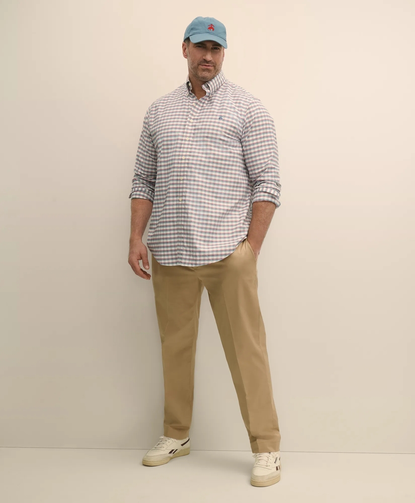 Big & Tall Stretch Cotton Non-Iron Oxford Polo Button Down Collar, Checked Shirt, image 2