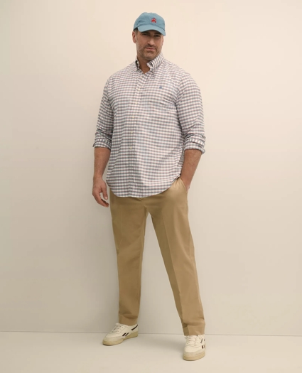 Big & Tall Stretch Cotton Non-Iron Oxford Polo Button Down Collar, Checked Shirt, image 2