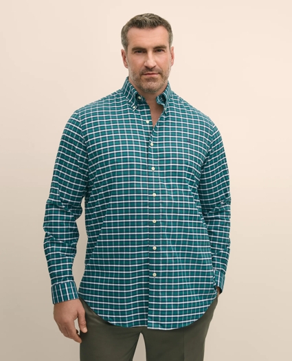 Big & Tall Stretch Cotton Non-Iron Oxford Polo Button Down Collar, Plaid Shirt, image 1
