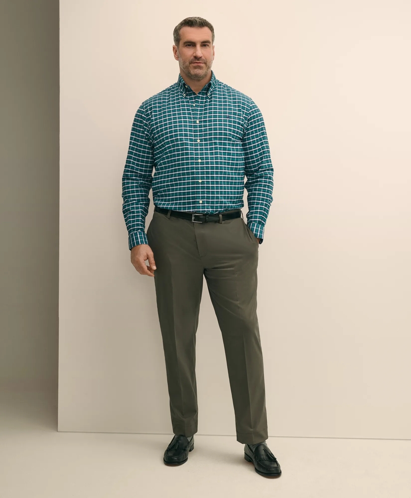 Big & Tall Stretch Cotton Non-Iron Oxford Polo Button Down Collar, Plaid Shirt, image 2