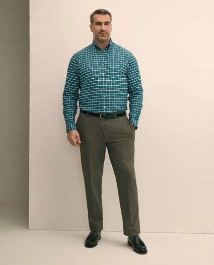 Big & Tall Stretch Cotton Non-Iron Oxford Polo Button Down Collar, Plaid Shirt, image 2