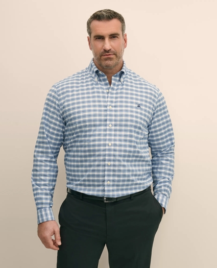 Big & Tall Stretch Cotton Non-Iron Oxford Polo Button Down Collar, Outline Check Shirt, image 1