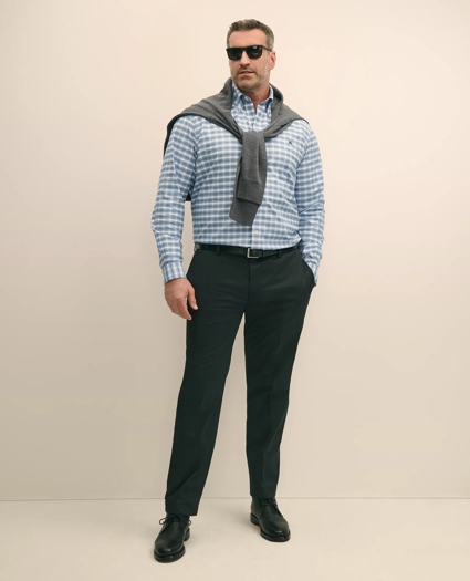 Big & Tall Stretch Cotton Non-Iron Oxford Polo Button Down Collar, Outline Check Shirt, image 2