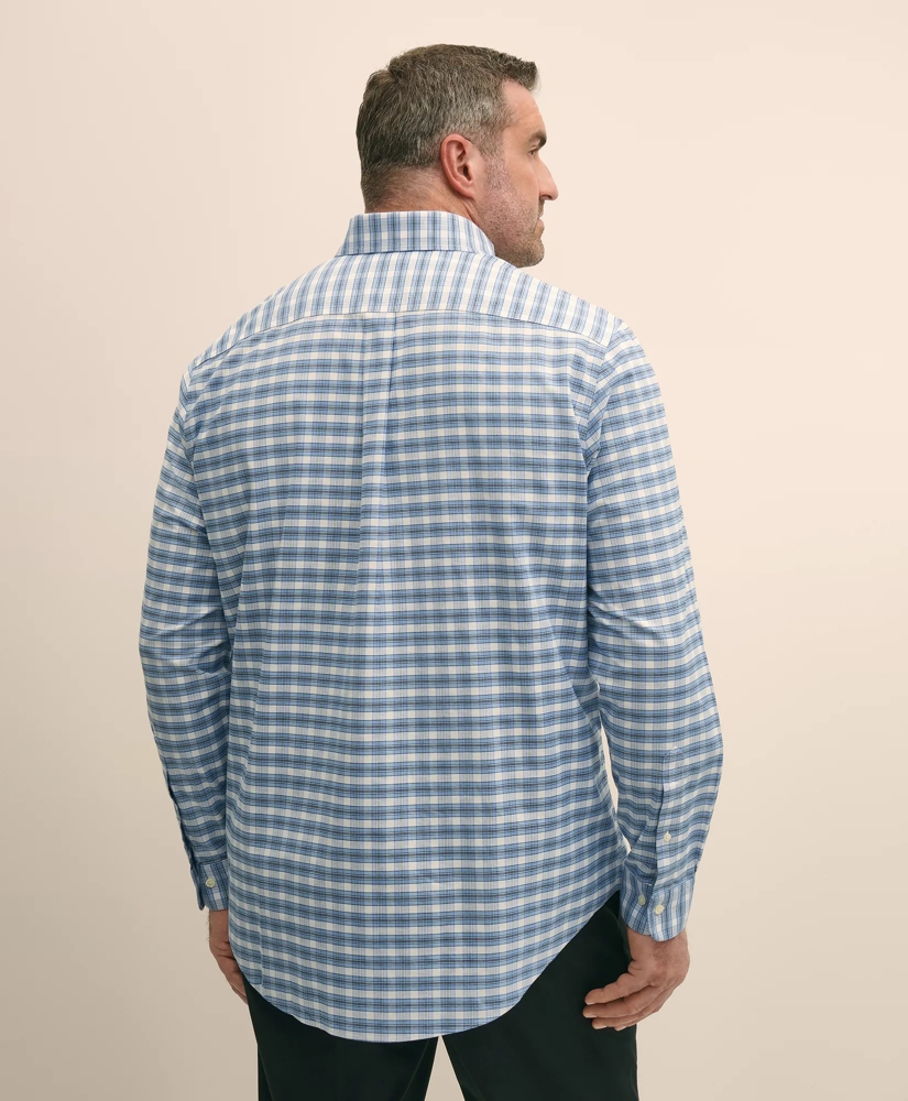 Big & Tall Stretch Cotton Non-Iron Oxford Polo Button Down Collar, Outline Check Shirt, image 4