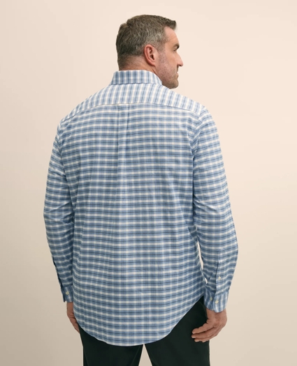 Big & Tall Stretch Cotton Non-Iron Oxford Polo Button Down Collar, Outline Check Shirt, image 4