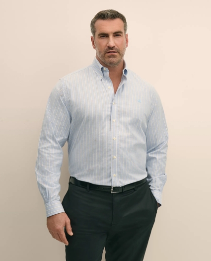 Big & Tall Stretch Cotton Non-Iron Oxford Polo Button Down Collar, Outline Stripe Shirt, image 1