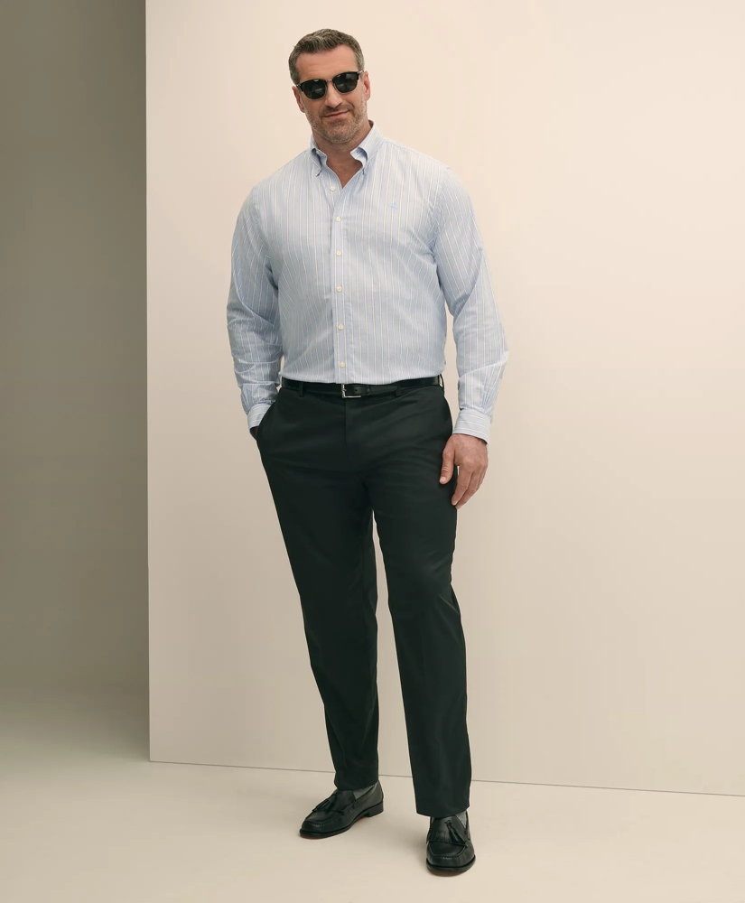 Big & Tall Stretch Cotton Non-Iron Oxford Polo Button Down Collar, Outline Stripe Shirt, image 2