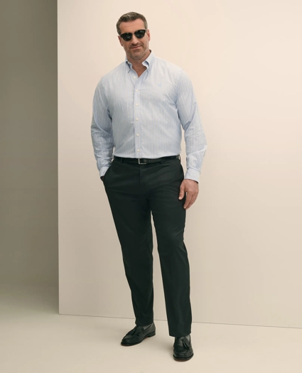 Big & Tall Stretch Cotton Non-Iron Oxford Polo Button Down Collar, Outline Stripe Shirt, image 2