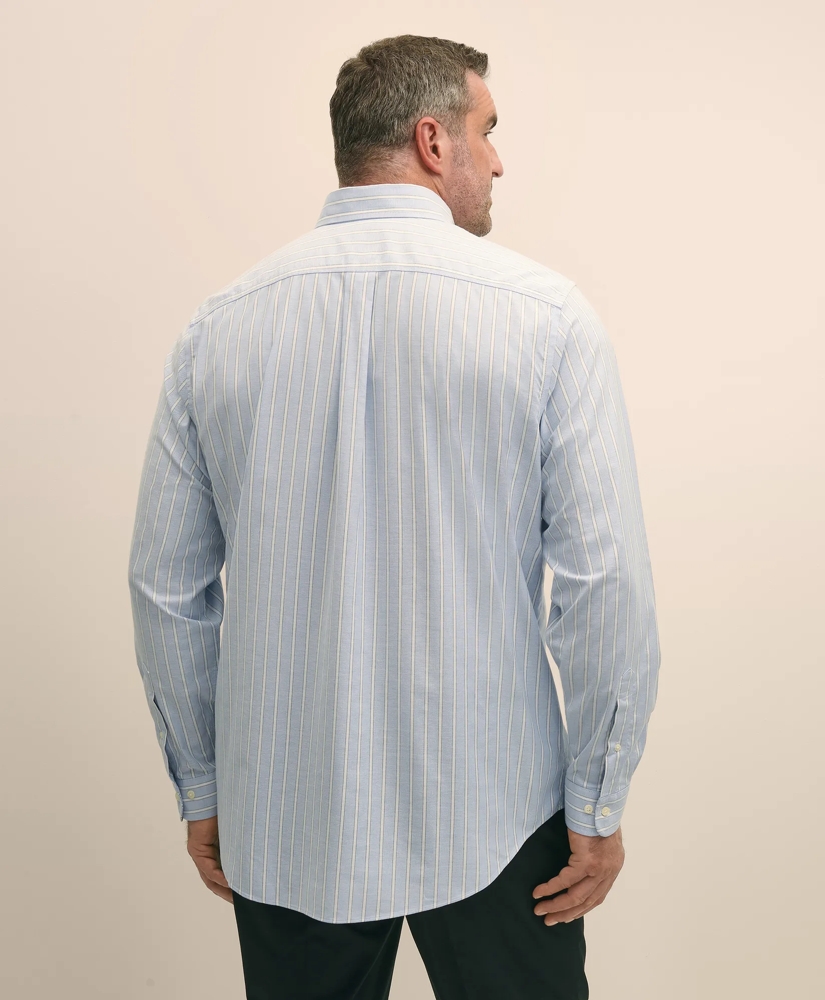 Big & Tall Stretch Cotton Non-Iron Oxford Polo Button Down Collar, Outline Stripe Shirt, image 4