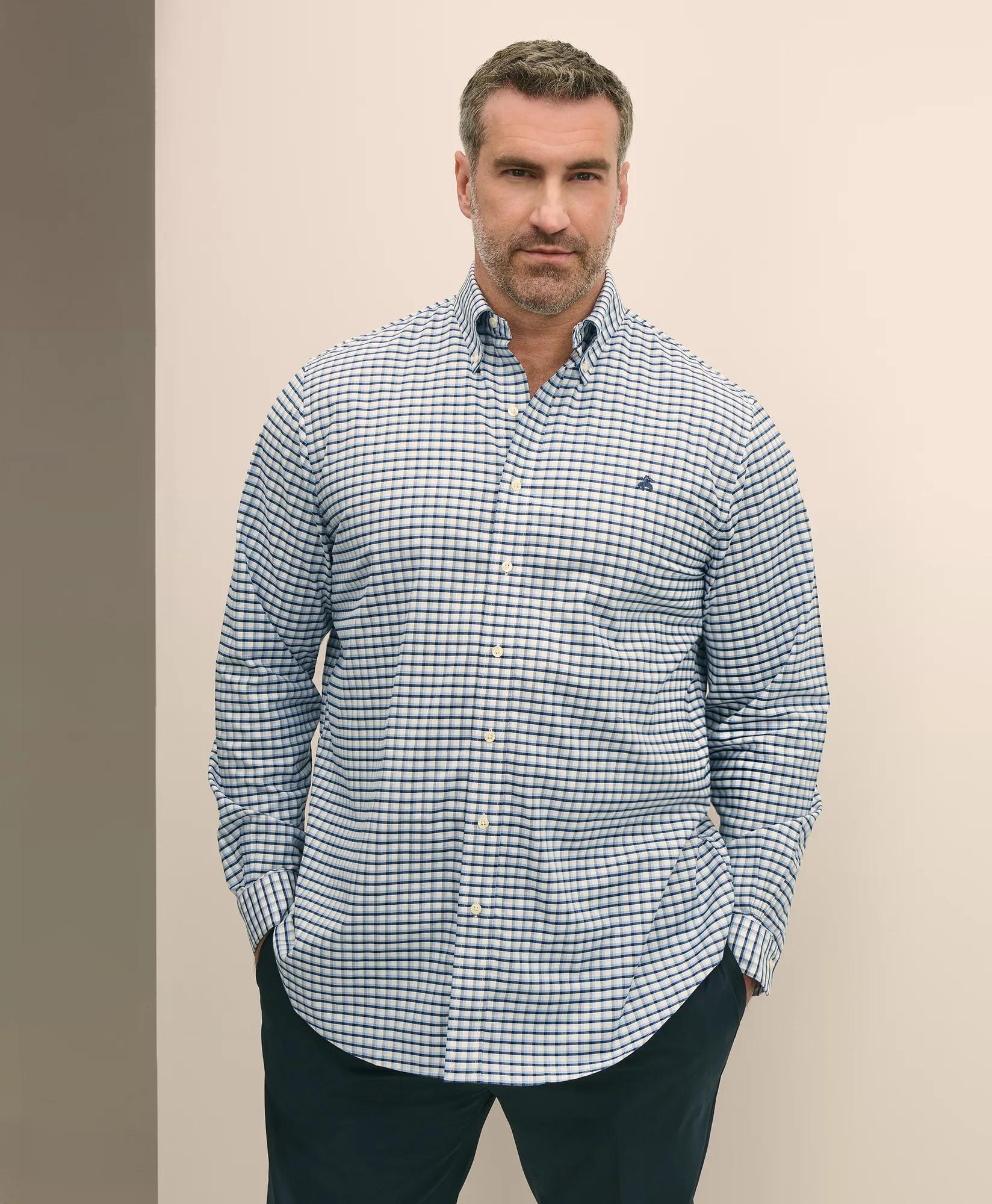 Big & Tall Stretch Cotton Non-Iron Oxford Polo Button Down Collar, Checked Shirt, image 1