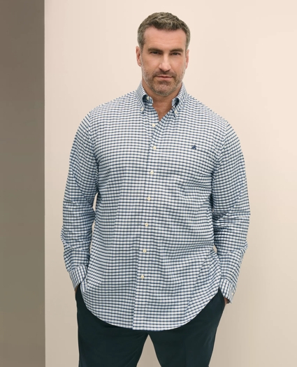 Big & Tall Stretch Cotton Non-Iron Oxford Polo Button Down Collar, Checked Shirt, image 1