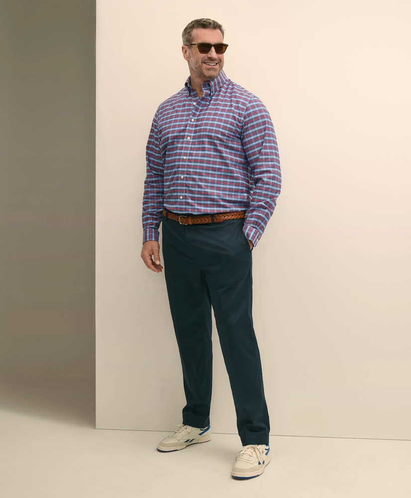 Big & Tall Stretch Cotton Non-Iron Oxford Polo Button Down Collar, Royal Stewart Tartan Shirt, image 2