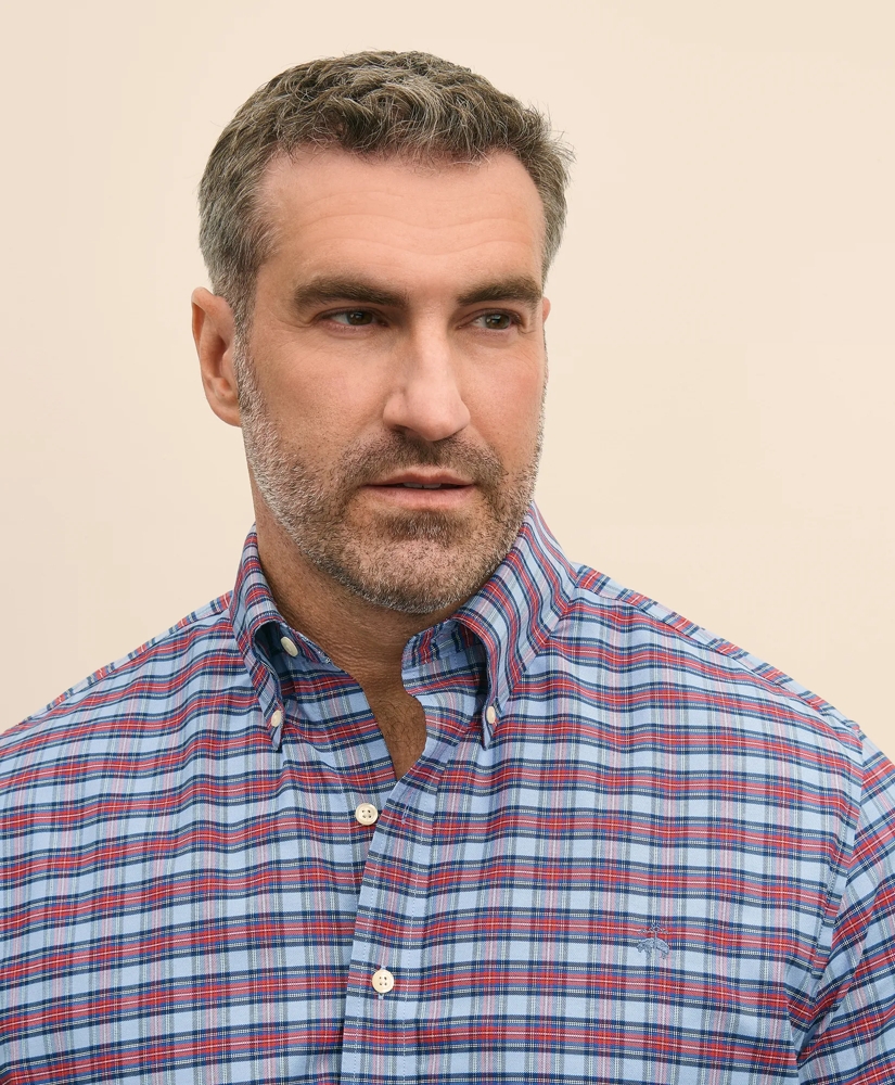 Big & Tall Stretch Cotton Non-Iron Oxford Polo Button Down Collar, Royal Stewart Tartan Shirt, image 3