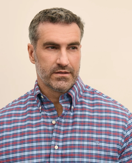 Big & Tall Stretch Cotton Non-Iron Oxford Polo Button Down Collar, Royal Stewart Tartan Shirt, image 3