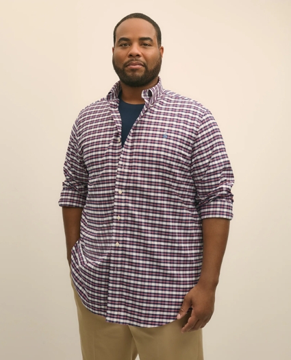 Big & Tall Stretch Cotton Non-Iron Oxford Polo Button Down Collar, Outline Check Shirt, image 1