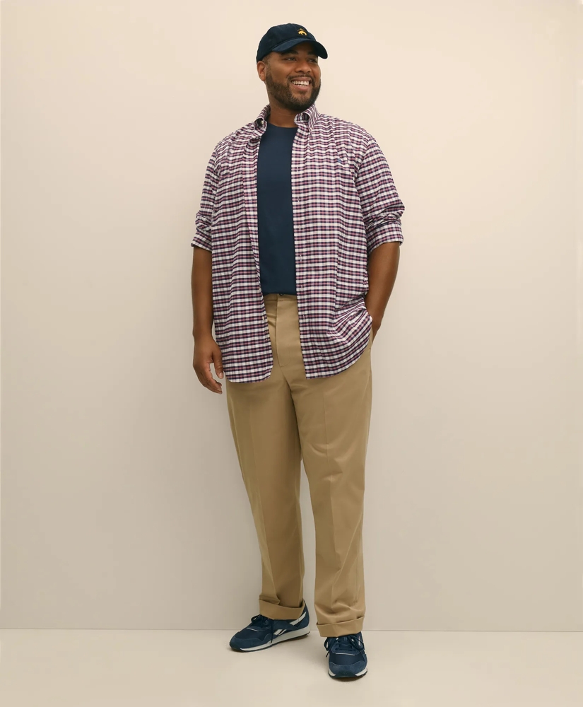 Big & Tall Stretch Cotton Non-Iron Oxford Polo Button Down Collar, Outline Check Shirt, image 2