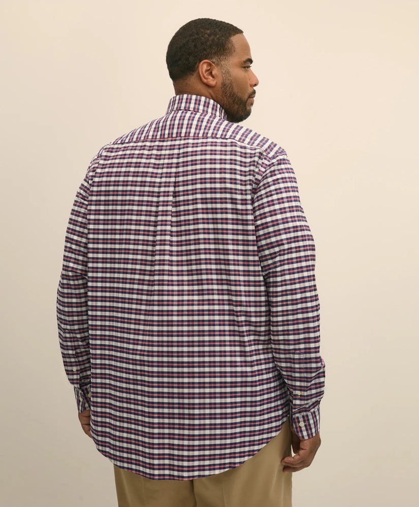 Big & Tall Stretch Cotton Non-Iron Oxford Polo Button Down Collar, Outline Check Shirt, image 4