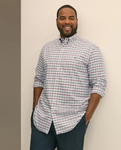 Big & Tall Stretch Cotton Non-Iron Oxford Polo Button Down Collar, Windowpane Shirt, image 1