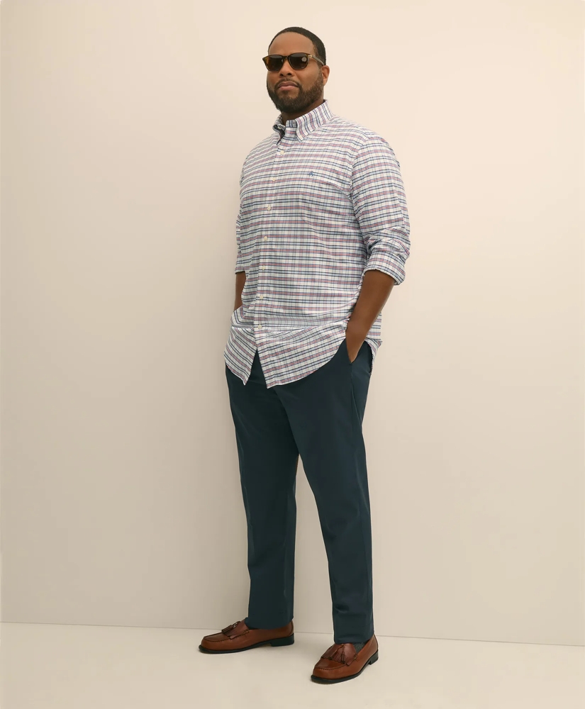 Big & Tall Stretch Cotton Non-Iron Oxford Polo Button Down Collar, Windowpane Shirt, image 2