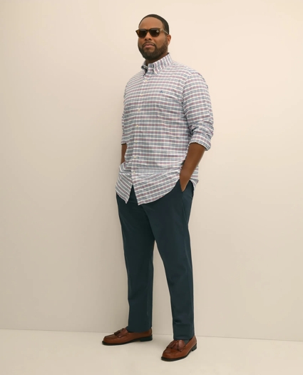 Big & Tall Stretch Cotton Non-Iron Oxford Polo Button Down Collar, Windowpane Shirt, image 2