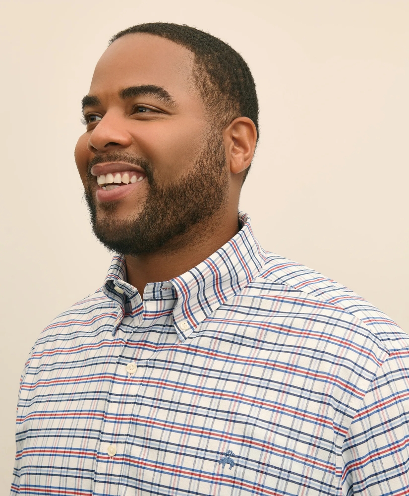 Big & Tall Stretch Cotton Non-Iron Oxford Polo Button Down Collar, Windowpane Shirt, image 3